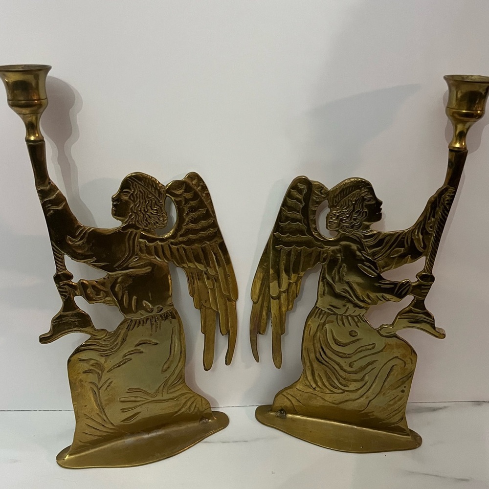 Brass Angel Candle Holders Holiday's, Christmas Decor Vintage Classic